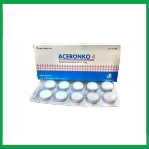 Thuốc Aceronko 4 dự phòng và điều trị bệnh nhồi máu phổi và cơ tim, huyết khối tĩnh mạch sâu (3 vỉ x 10 viên)