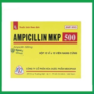 Thuốc Ampicillin MKP 500 Mekophar điều trị nhiễm khuẩn (10 vỉ x 10 viên)
