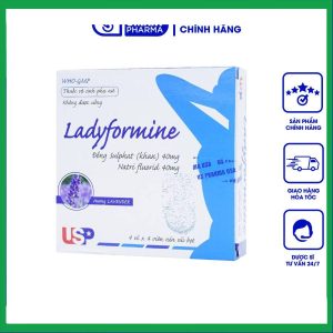 Thuốc vệ sinh phụ nữ Ladyformine USP vệ sinh vùng kín sau sinh, hành kinh, khí hư, viêm ngứa (4 vỉ x 4 viên)